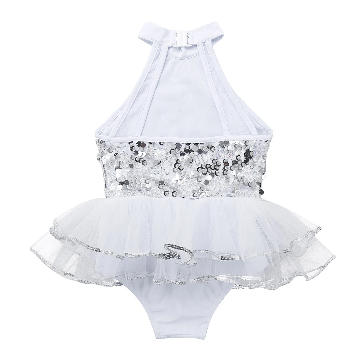

Kids Girls Shiny Sequins Sleeveless Halter Ballet Dance Costume Figure Skating Dress Gymnastics Leotards for Stage Performance