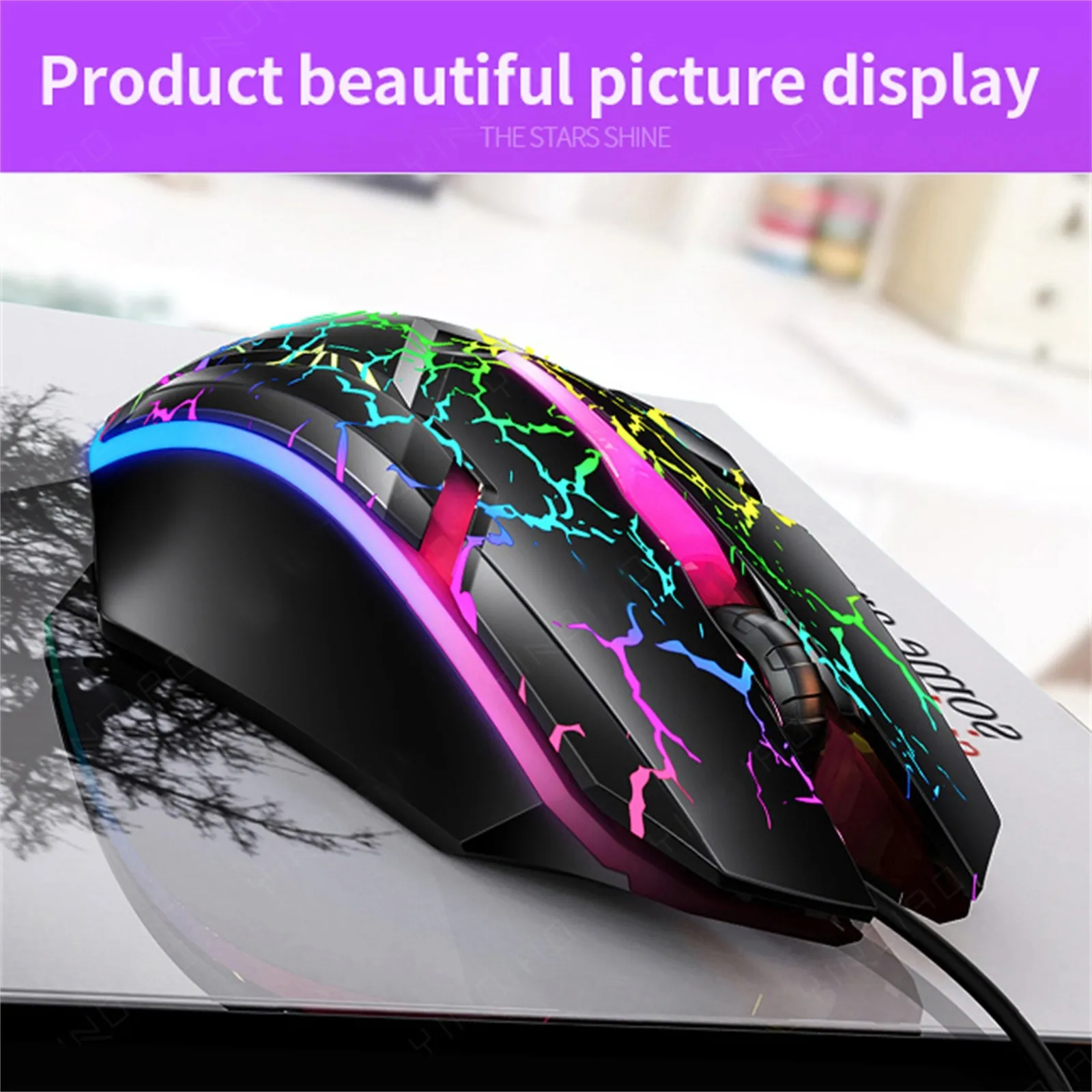 Игровая мышь компьютера Геймер Крэк Глоу 1200DPI проводная оптическая эргономичная для игр на ноутбуке.