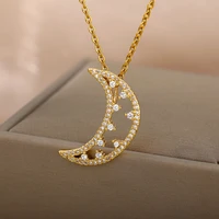 zircon crystal moon necklace for women girls hollow out moon choker necklaces colar chain engagement wedding jewelry gifts