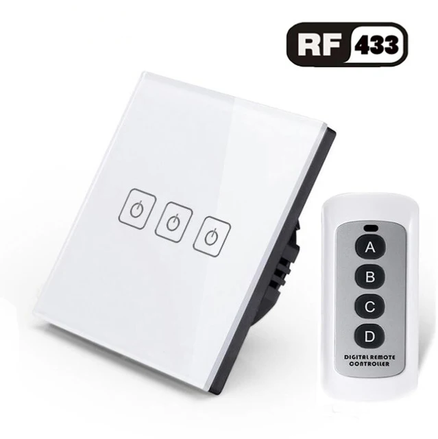 3gang Switch with RC ЕС/Великобритания стандарт 1 2 3 банды 220 В беспроводной пульт дистанционного управления светильник, RF433 дистанционный сенсорный настенный выключатель для умного дома - Цвет: 3gang Switch with RC