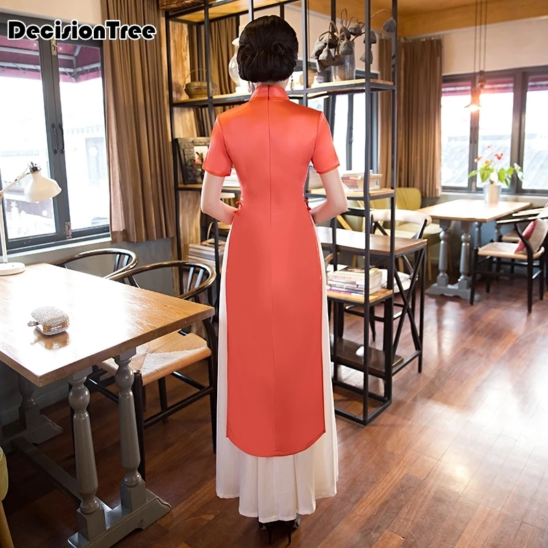 Розовый вьетнамский aodai Китайская традиционная одежда для женщин Ципао китайское восточное платье современный cheongsam ao dai