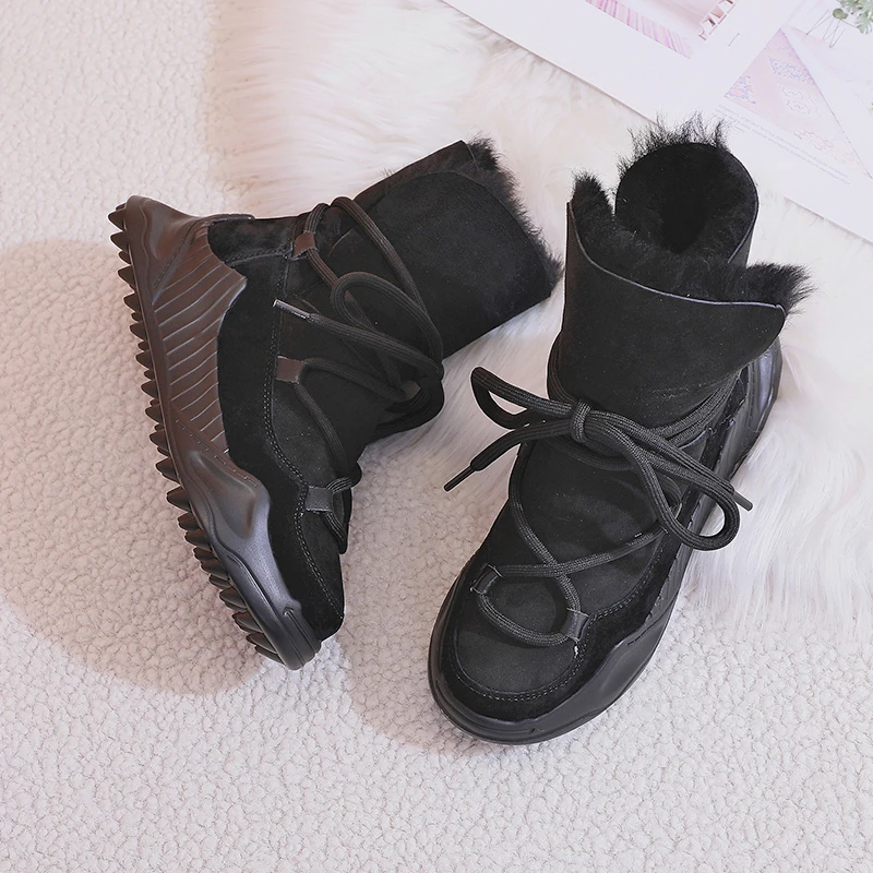 

ADBOOV 2020 Cow Suede Snow Boots Women Fur Lining Winter Shoes Ladies
