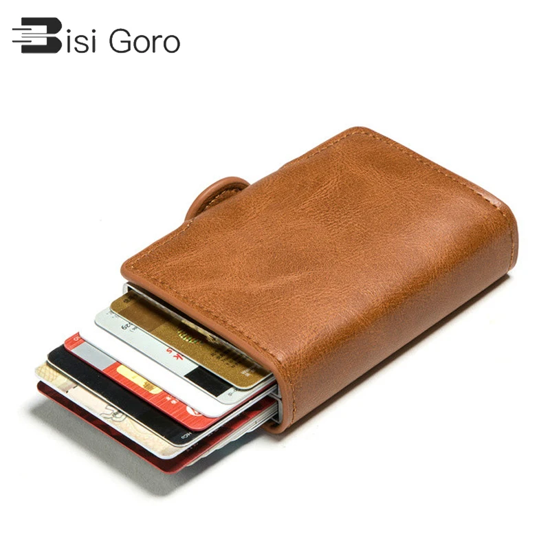 

BISI GORO 2021 RFID блокирующий противокражный дорожный кошелек из искусственной кожи, Умный кошелек, двойные коробки, держатель для карт, металлич...