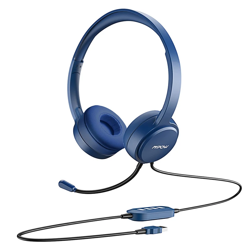 Blue Mpow PA071 проводные наушники гарнитура с шумоподавлением звуковая карта 3,5 мм/USB разъем наушники для Skype колл-центра ПК телефонов Pad - Цвет: Blue