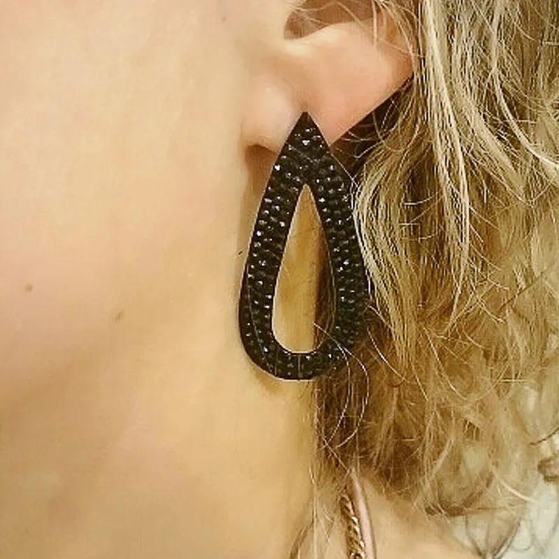 OCESRIO большие черные серьги с камнями висячие для женщин хрустальные каплевидные