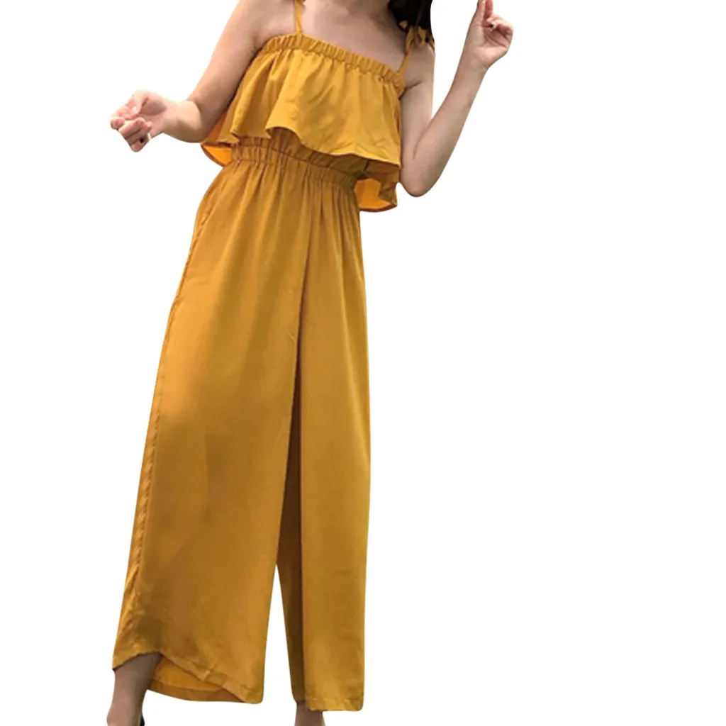 Yellow 35# Модный женский комбинезон с камзолом сексуальный без рукавов чистый цвет Свободные Комбинезоны mono largo mujer - Цвет: Yellow