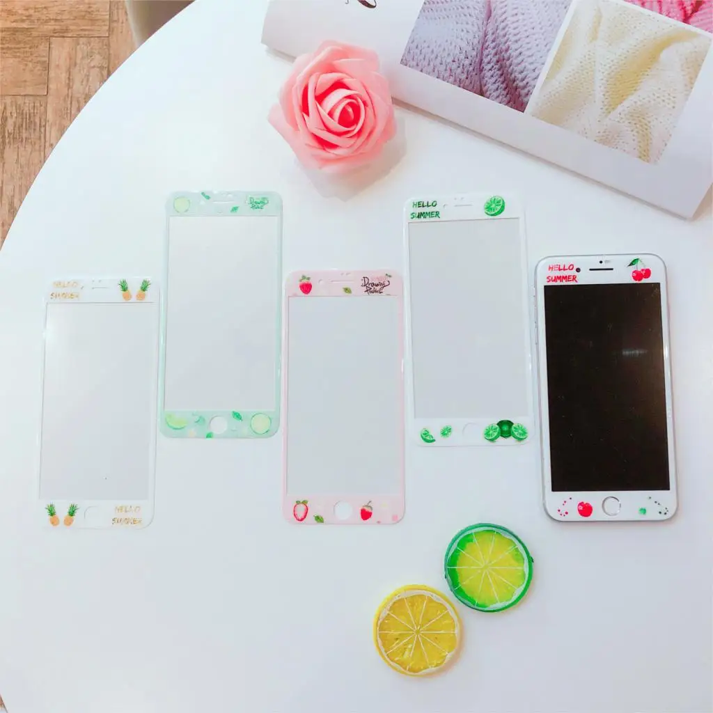 

3D Edge Tempered Glass For iPhone 7 8 6 6s Plus Screen Protector Full Cover Protection Film Fruit Strawberry Lemon Pattern