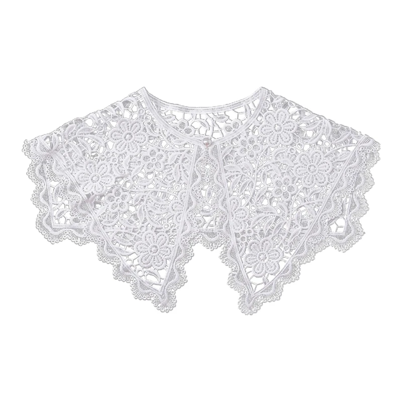 

LXAE Women Ribbon Bowknot False Fake Collar Double Layer Hollow Out Lapel Big Shawl Wrap Embroidery Elegant Necklace Capelet