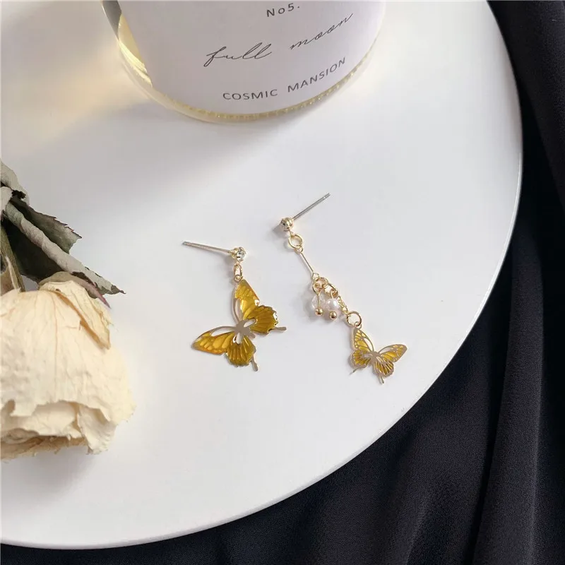 

2020 New Women's Earrings Fashion Color Amber Butterfly Bow Retro Asymmetry Zircon Silver Post Ear Stud Wings Girls Jewelry