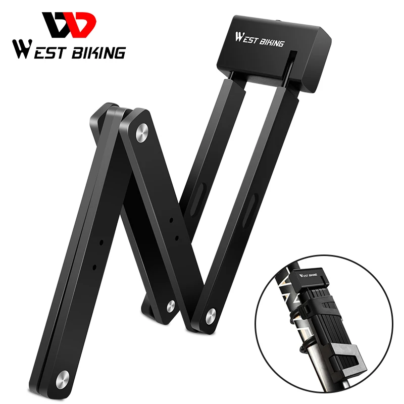 WEST BIKING Bicycle Locks Foldable Anti Theft Lock for MTB Road Bike Electric Bike Scooter Motorcycle Thick Steel Chain Lock