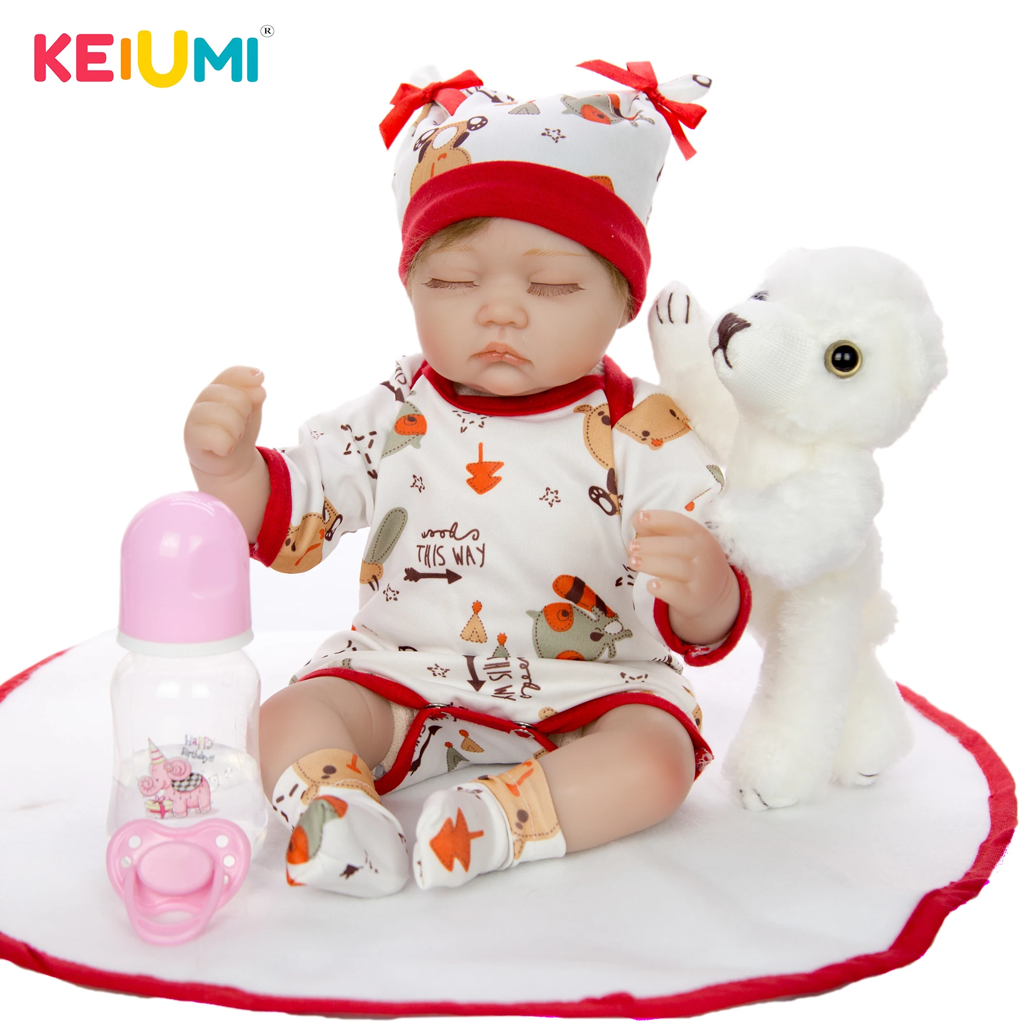 KEIUMI милый 17 дюймовый закрытый глаз как Спящая Кукла Новорожденный силиконовый