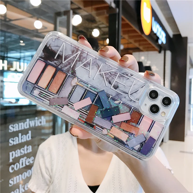 Makeup cosmetic quicksand case for iphone 14 XS Max XR Bling glitter Dynamic liquid hard phone case 13 iphone 11 Pro 7 8 plus 12