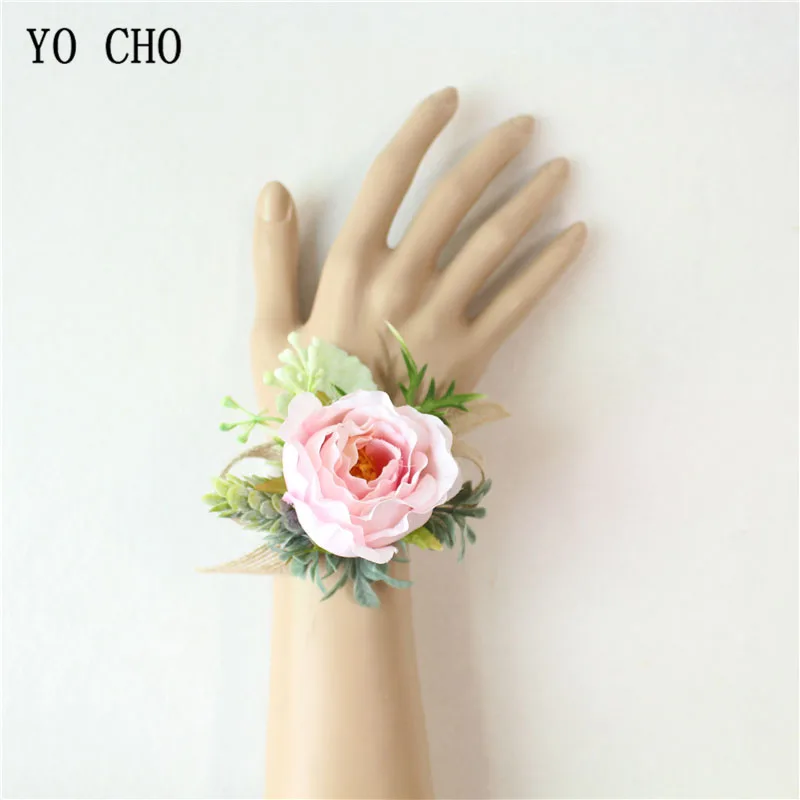 wrist corsage-I Йо Чо искусственный цветок Мужская бутоньерка, жених бутоньерка Buttonhole свадебный цветок на запястье Шелковая Роза украшение для свадьбы аксессуары для планировщика - Цвет: wrist corsage-I