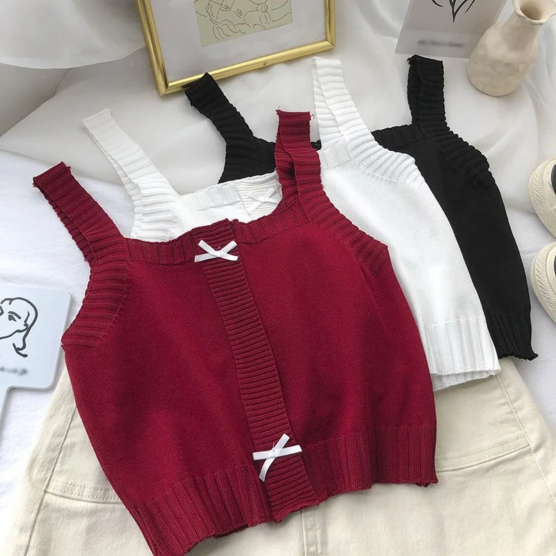 

Sweet Short Knitted Camisole Korean Fashion Solid Color Tank Top Women's Camis Top