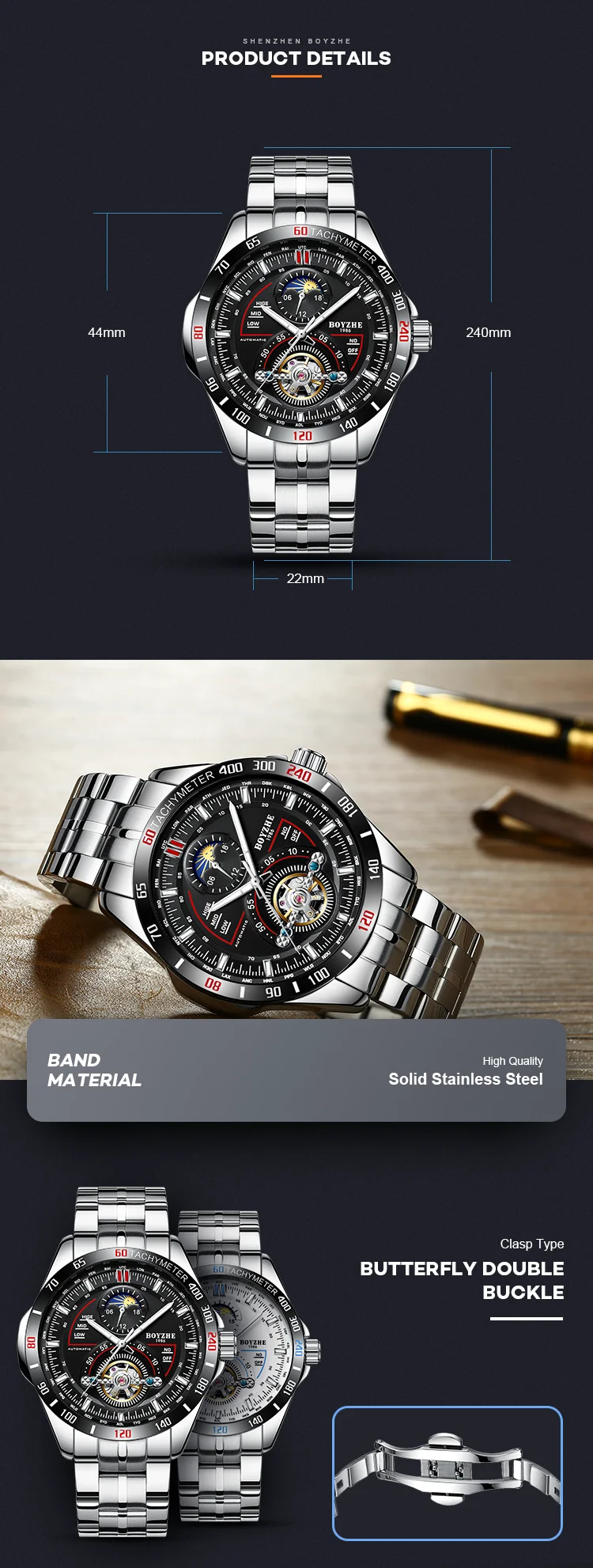 BOYZHE новые автоматические механические часы мужские Tourbillon часы Мужские 316 стальные часы 30 м водонепроницаемые спортивные часы светящиеся