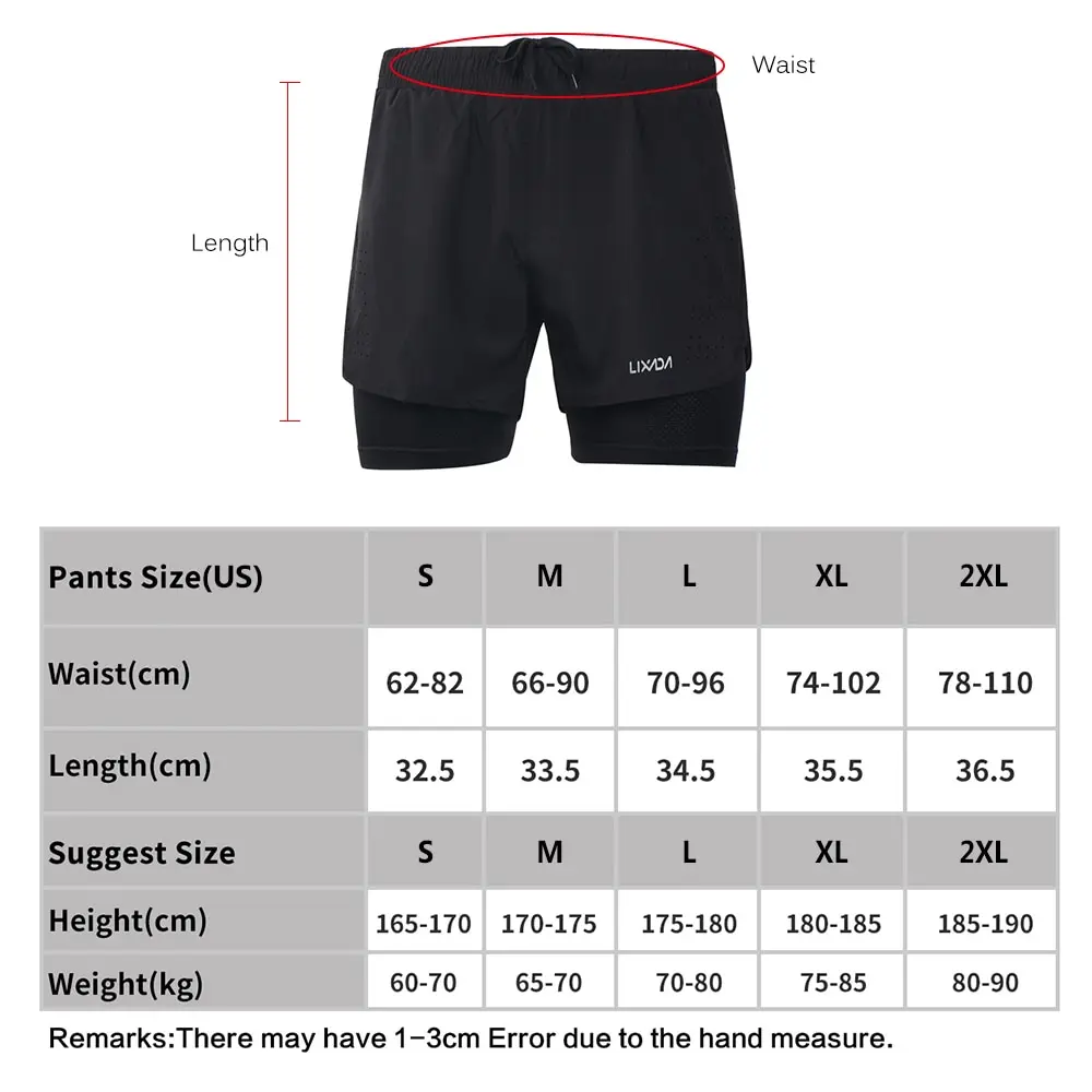 

Lixada Running Shorts reflective Cycling Shorts Quick Drying Men's 2-in-1 Active Training Exercise Jogging with Longer Liner