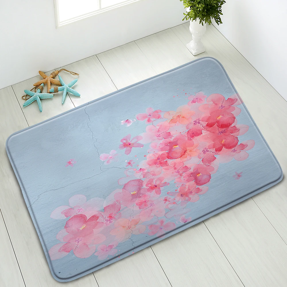 

Non-Slip Bath Mat Color Flowers Bathroom Floor Mats Kitchen Bedroom Doormat Small Rug Home Carpet Washable Absorbent Foot Pads