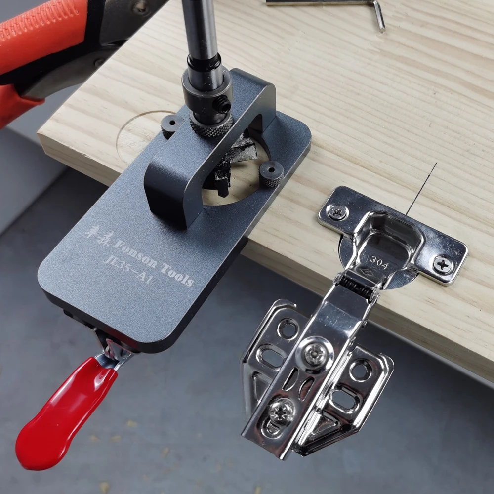 

Woodworking Hole Drilling Guide Locator 35mm Hinge Boring Jig with Fixture Aluminum Alloy Hole Opener Template Door Cabinets