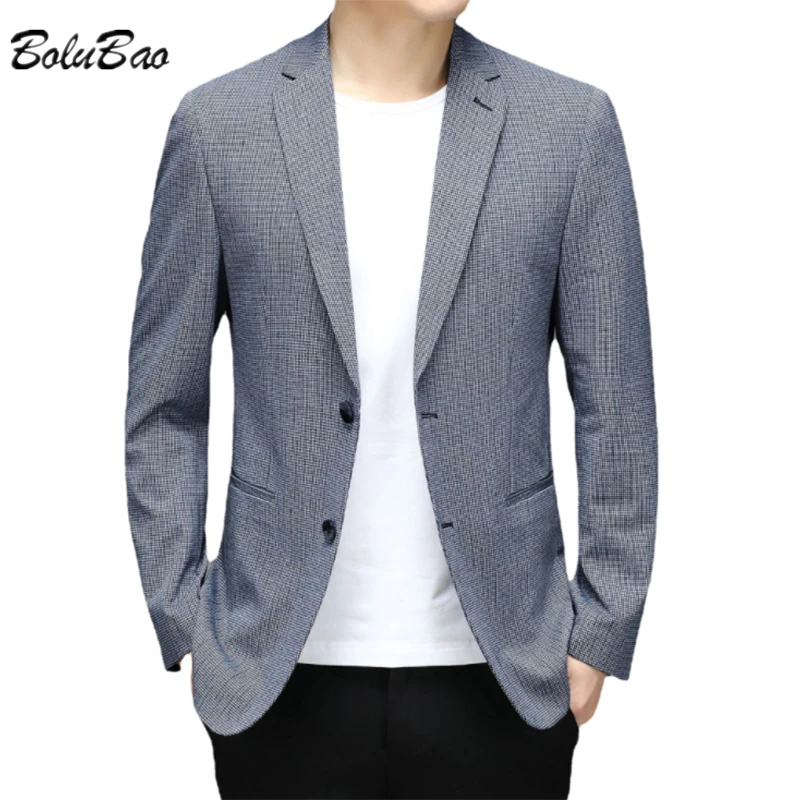 

BOLUBAO 2021 Men's Spring New Blazers Korean Style Plaid Casual Suit Jacket Slim Simple Color Matching Blazers Men