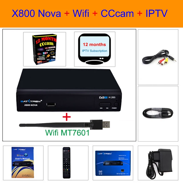 Add wifi ccam IPTV SATXTREM X800 NOVA Бесплатный ДЕШИФРАТОР спутникового телевидения H.265 поддержка Европы IP tv Cam коробка Spain combo DVB S2 Satelite приемник - Цвет: Add wifi ccam IPTV
