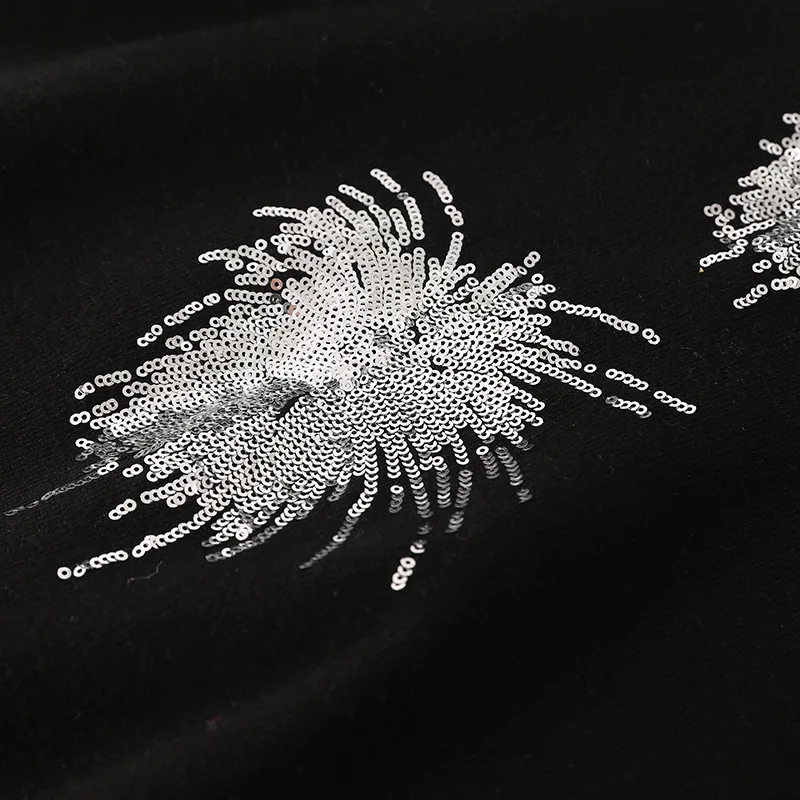 Женский трикотажный свитер с блестками Черный Повседневный пуловер вышивкой в