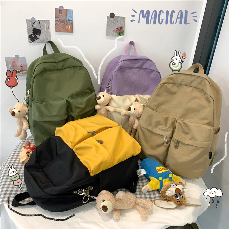 DCIMOR Double Front Pocket Waterproof Nylon Women Backpack Female Preppy Style Schoolbag for Girls Travel Backpacks Book Mochila | Багаж и