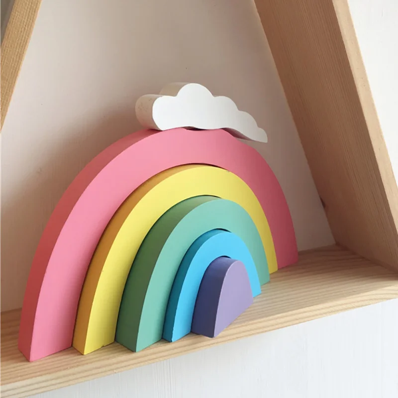 Wooden Rainbow Building Blocks Decor Kids Room Decorative Ornaments Wall Baby Nursery Gifts Decorations | Игрушки и хобби