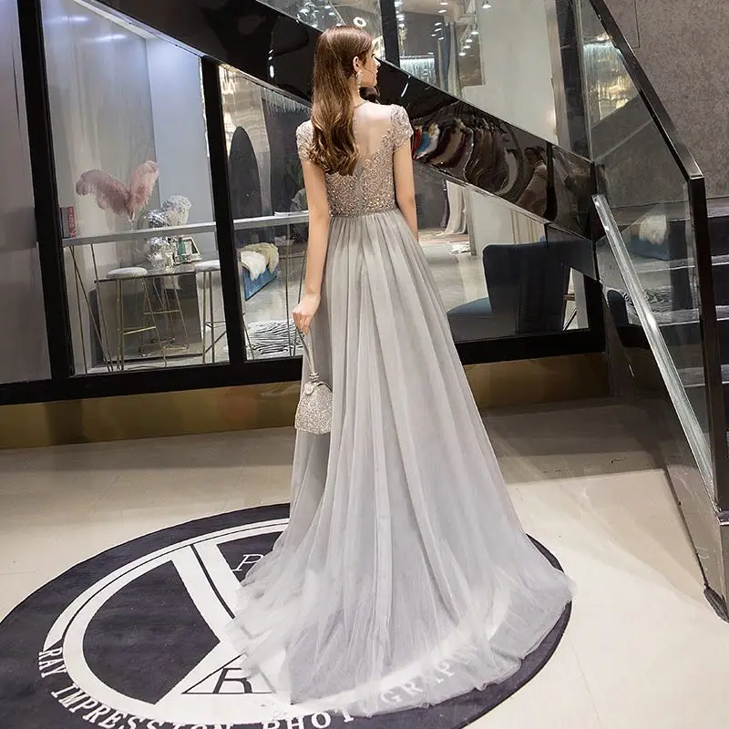 Серебристые вечерние платья с короткими рукавами 2020 сексуальные прозрачные