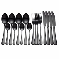 black tableware cutlery stainless steel cutlery set fork spoons knives cutlery set 16 pieces dinnerware set western dropshipping