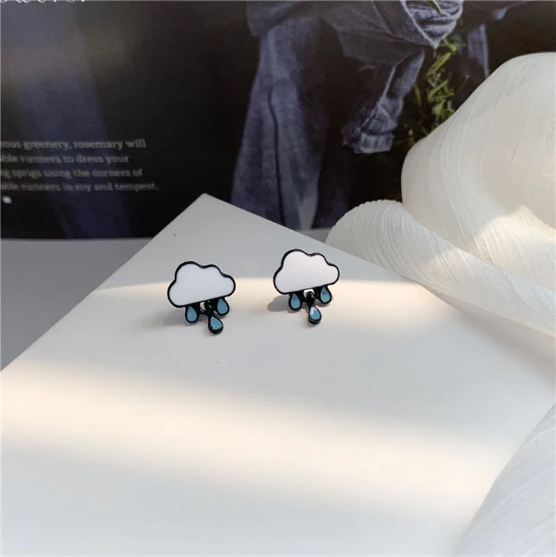 New Sweet Cartoon Blue Cloud Drop Earrings Vintage Enamel Dripping Oil Clouds Water Stud For Women Fashion Jewelry | Украшения и