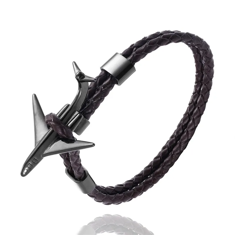 Black Retro MKENDN, модный ретро кожаный браслет, нержавеющая сталь, самолет, якорь, браслеты для мужчин и женщин, Летний стиль, обёрточная бумага, металлический спортивный крючок - Metal Color: Black Retro