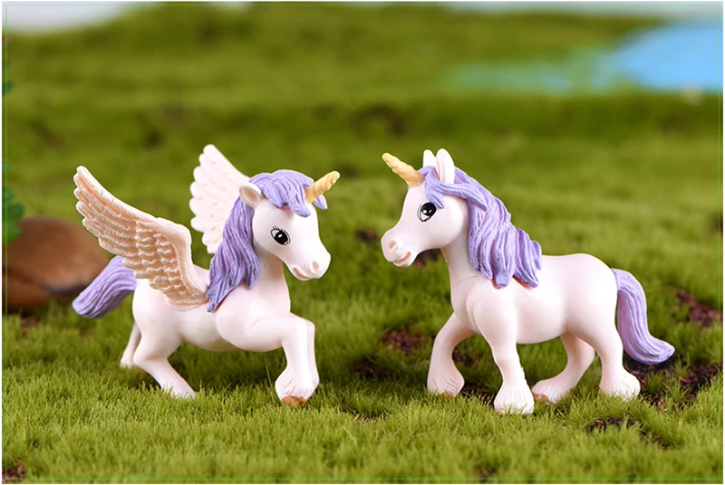 Миниатюрный 2 шт Lover Pony Pegasus Единорог поделка из пластмассы Декор для дома аксессуары волшебный сад-Террариум фигурки