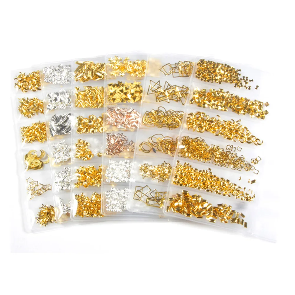 6 Grid/Pack Mixed Size 3D DIY Hollow Metal Frames Nail Art Decorations 3-9mm Gold Silver Rivets Manicure Accessories Decor | Красота и