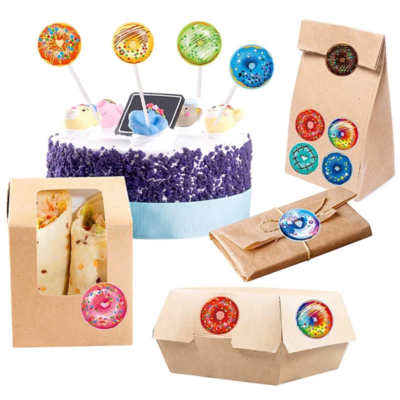 

500Pcs Colorful Cute Cartoon Donuts Stickers DIY Round Label Decals Baking Sealing Sticker Gift Package Scrapbooking Stickers