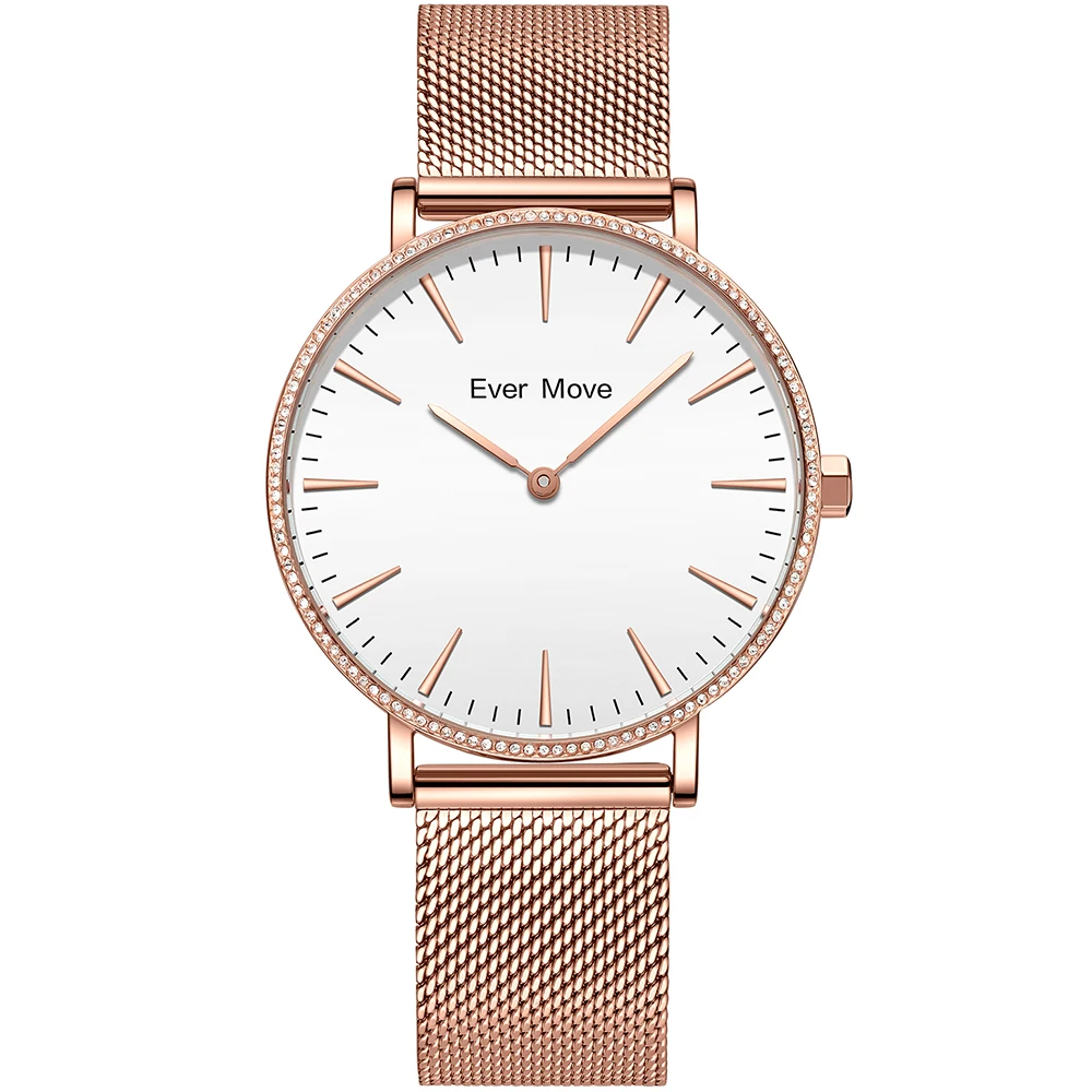 Enlarge Ever Move Stainless Steel Fashion Ultra-Thin Quartz Watces New High-Grade Diamond Inlaid Imported From Japan IP Waterproof Watch