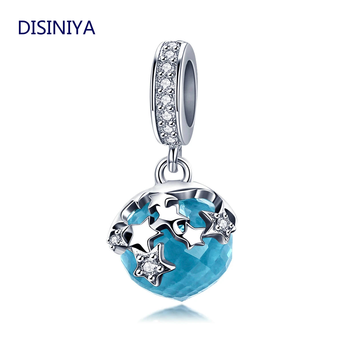

DISINIYA High Quality 925 Sterling Silver Dazzling Star Blue Crystal Pendant Charms Fit Charm Bracelets Jewelry Making BSC029