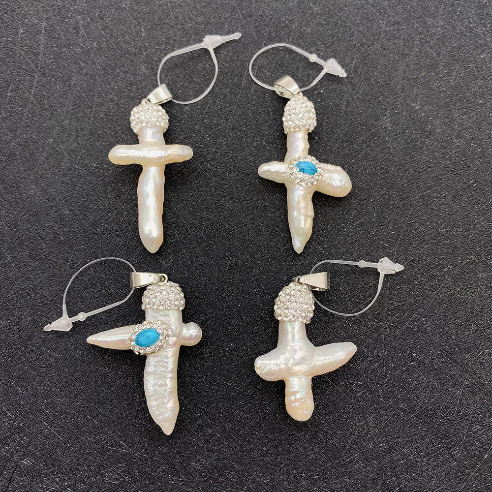 

1pcs Pearl Necklace Pendant Irregular Shape Baroque Pearl Diamond Turquoise DUY Jewelry Accessories Making Earring Crafts
