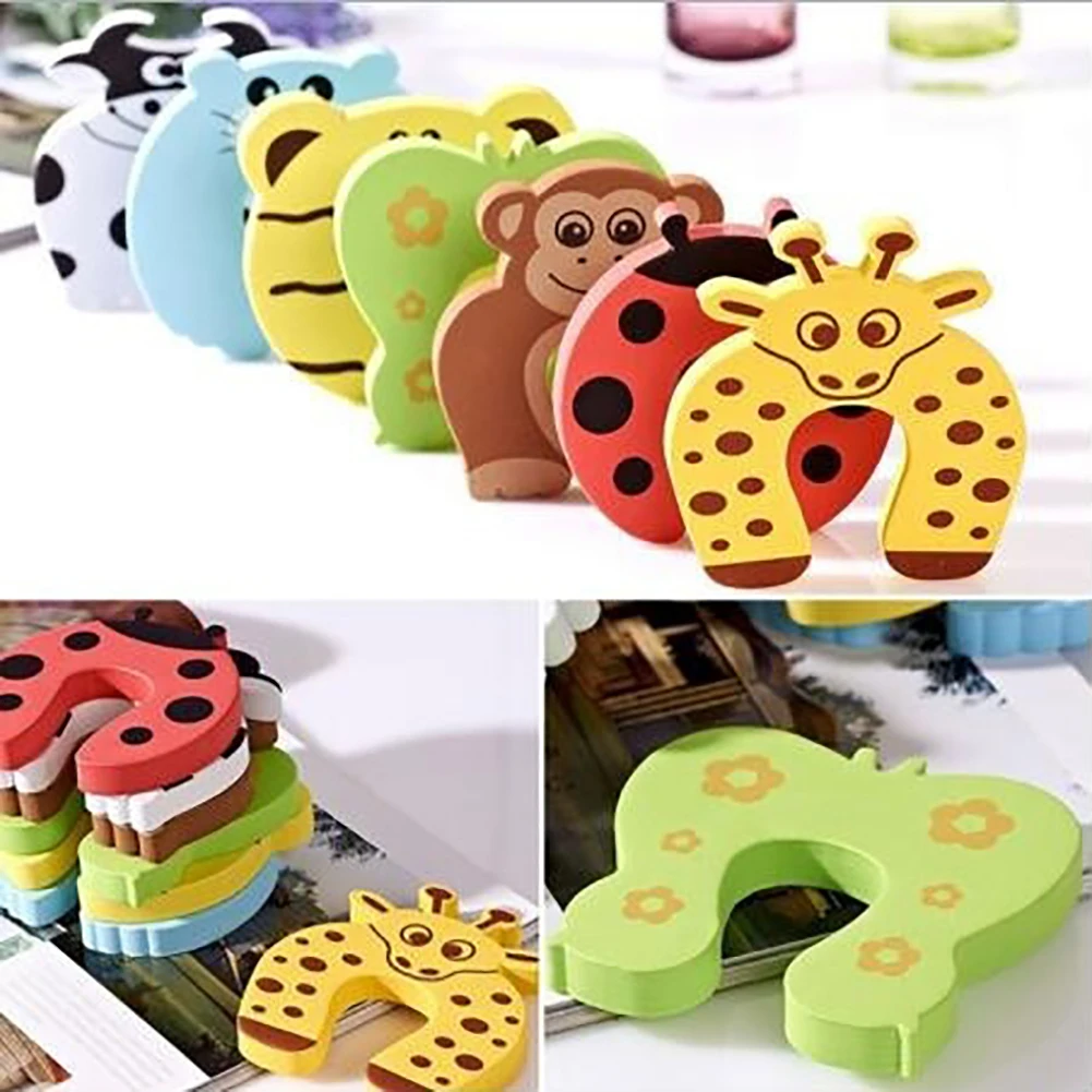 Topes de puerta con forma de Animal de dibujos animados, protector de seguridad para dedos para Beb&eacute; y Ni&ntilde;o, 5 unids/set por Set-2