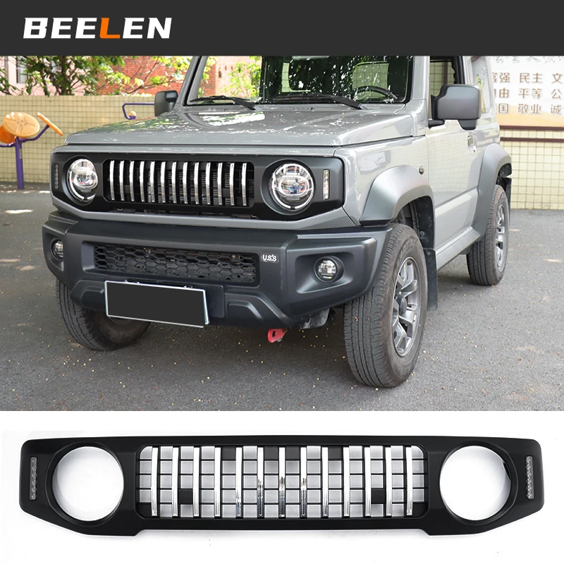 Front Racing Grill with LED Lamps for Suzuki Jimny JB64 JB74W 2019 2020 Car Kidney Grille Mesh Black Grille Cover Accessories