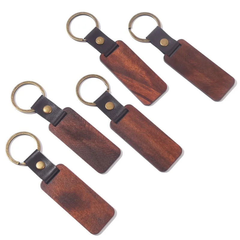 

60pc2022 Personalized Leather Keychain Keyring Pendant Beech Wood Carving Keychains Luggage Decoration Key Ring DIY Father's Day