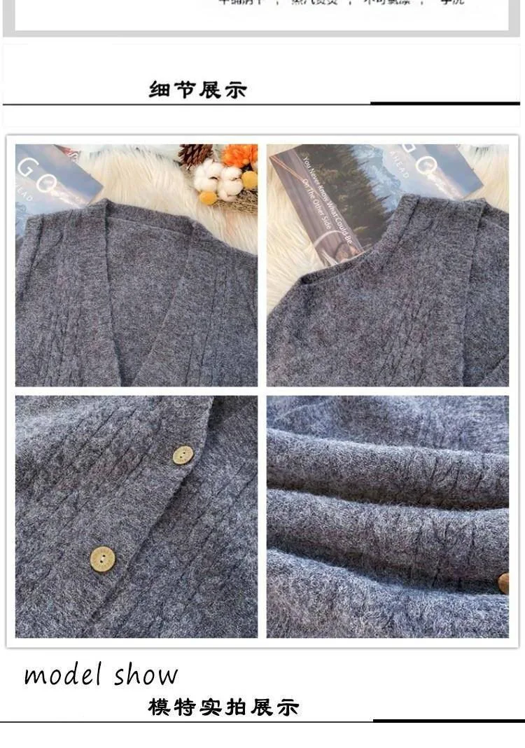 

New Fashion Knitted Sweater Vest Women Cardigan Solid Leisure Winter Korean Loose Sleeveless Vests Female Clothing Sueter Mujer