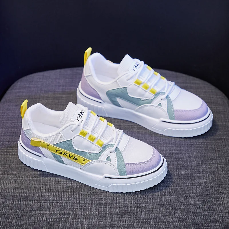 

Новинка, Весенняя женская повседневная обувь, смешанные цвета, дышащая сетчатая Лоскутная обувь, модная женская обувь на шнуровке, 2 цвета