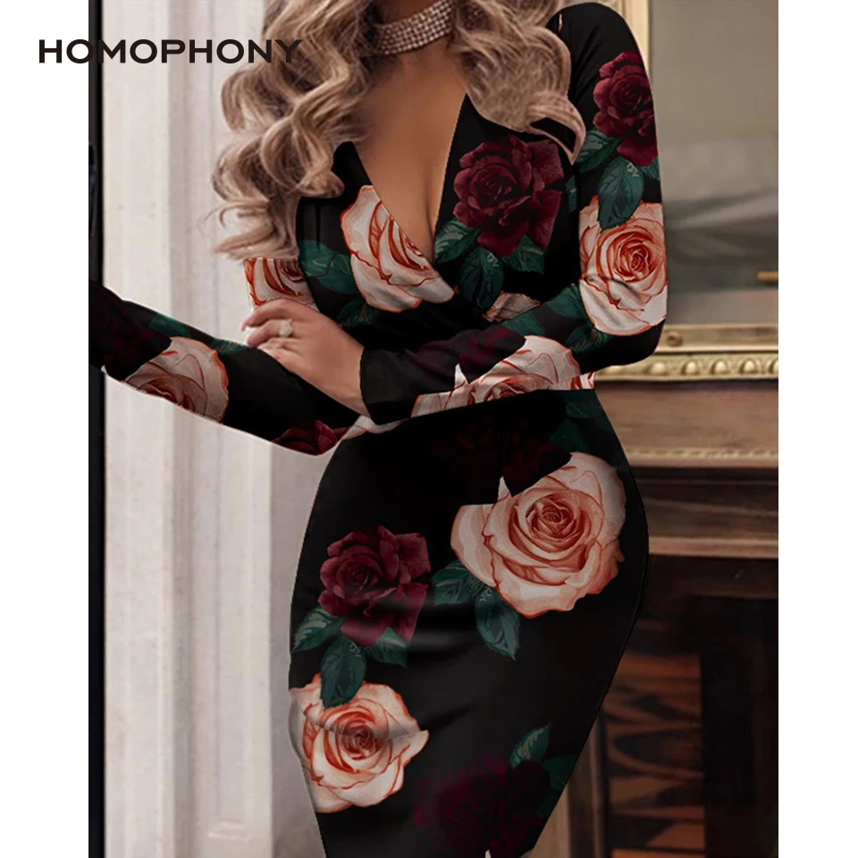 Homophony Sexy Plaid Dress High Waist Lady Party Dresses Deep V Neck Office Lady Design Skinny Midi Dress