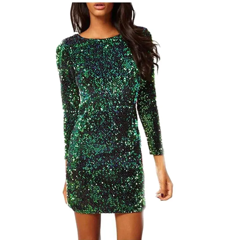 Весенние платья с блестками женское вечернее мини-платье длинным рукавом плюс