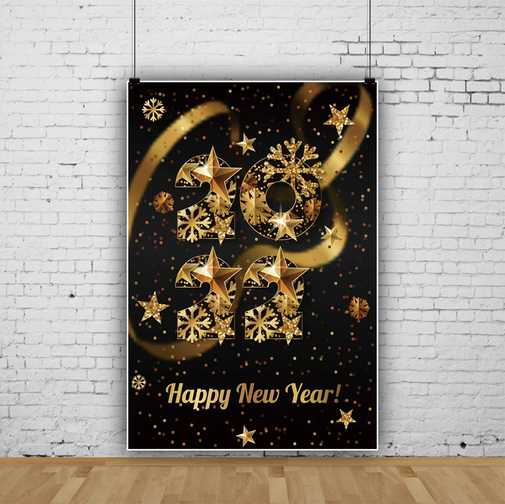 

Laeacco Happy New Year Gold Snowflake Star Pattern Celebrate 2022 Party Decor Backdrops For Photography Banner Photo Backdround