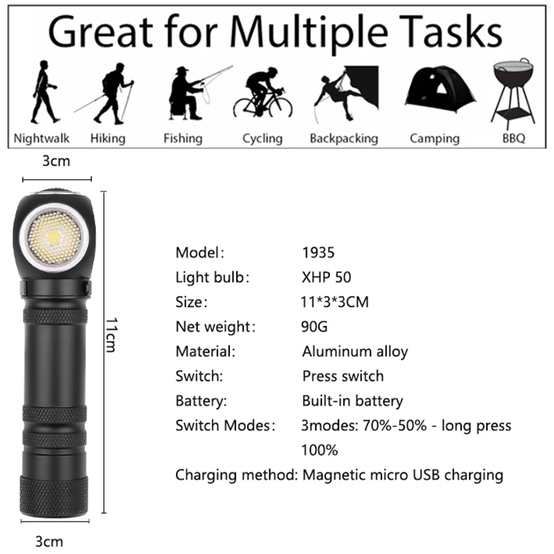 Новый многофункциональный светильник XHP50 с зажимом для ручки белый рабочий