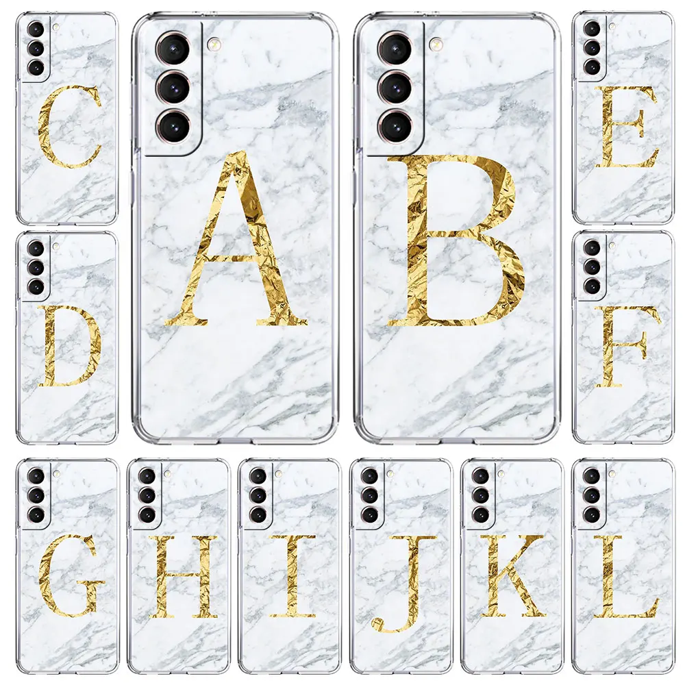 

Letter A B C white marble For Samsung Galaxy S21 S20 FE S10 S9 S10e S8 Plus Phone Case Note 20 Ultra 10 Lite 9 Transparent Coque