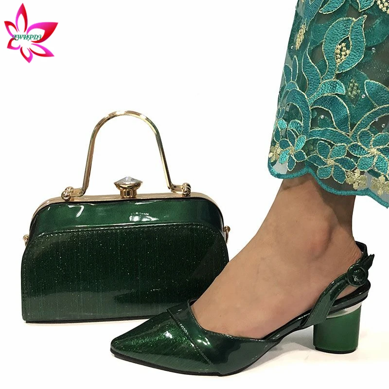 

Hot Selling 2020 Summer New Arrivals Royal Wedding Clutch Bag Match Itlian Women Shoes and Bag Matching Set in Green Color