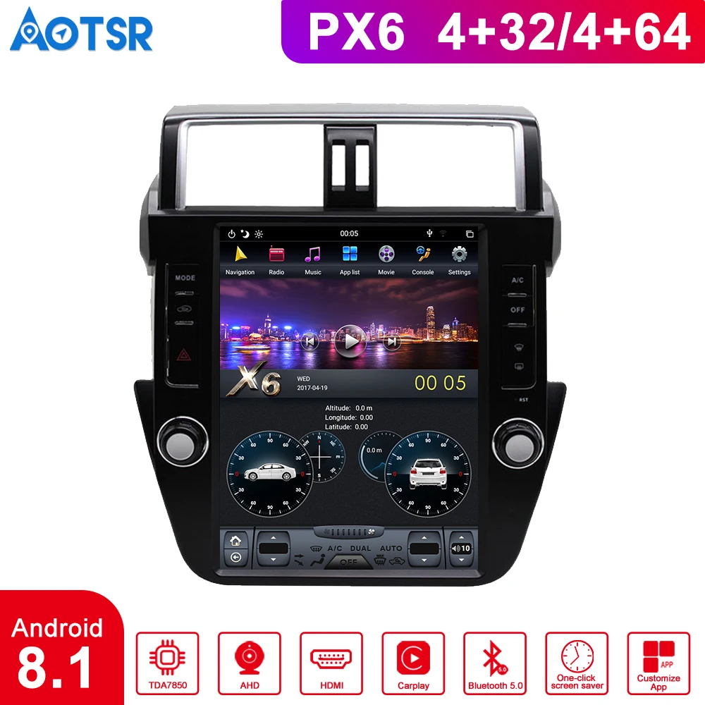 Автомобильный GPS-навигатор PX6 в стиле Tesla Android 8 1 wifi для TOYOTA LAND CRUISER Prado 150 14-17 дюймов