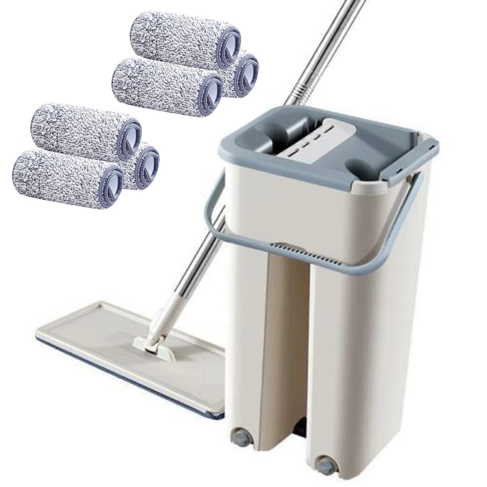 Плоская швабра и ведро ручной отжимания микрофибра для очистки пола швабры набор